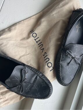 Louis Vuitton Black Monogram Leather Moccasin Loafers